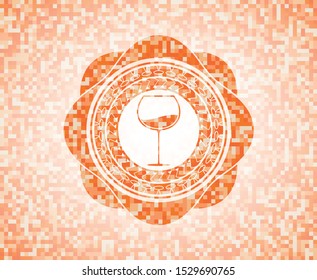 wine cup icon inside abstract orange mosaic emblem with background
