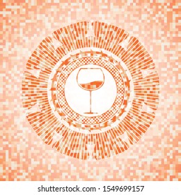 wine cup icon inside abstract orange mosaic emblem