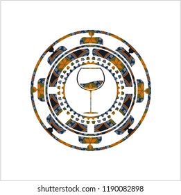 wine cup icon inside arabesque emblem background. arabic decoration.