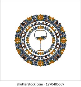 wine cup icon inside arabesque emblem. arabic decoration.