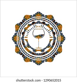 wine cup icon inside arabesque style emblem. arabic decoration.