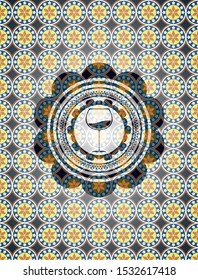 wine cup icon inside arabesque emblem background. arabic decoration.