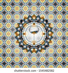 wine cup icon inside arabesque emblem. arabic decoration.