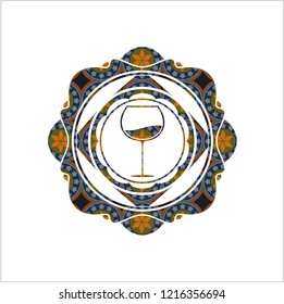 wine cup icon inside arabic emblem. Arabesque decoration.