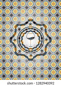 wine cup icon inside arabic emblem background. Arabesque decoration.