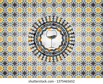 wine cup icon inside arabic emblem. Arabesque decoration.