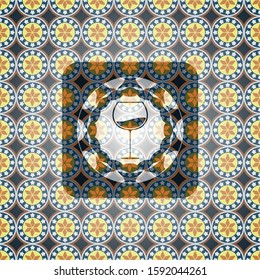 wine cup icon inside arabic emblem. Arabesque decoration.