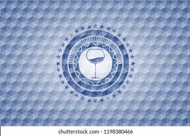 wine cup icon inside blue polygonal badge.