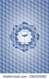 wine cup icon inside blue hexagon badge.
