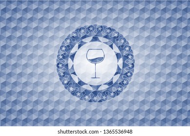 wine cup icon inside blue badge with geometric background.