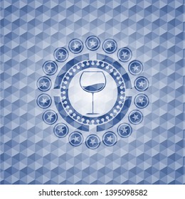 wine cup icon inside blue polygonal badge.