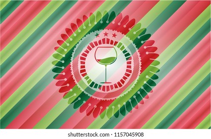 wine cup icon inside christmas badge background.