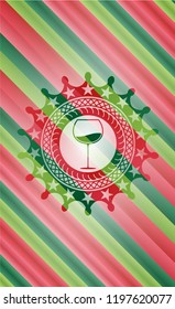 wine cup icon inside christmas colors style emblem.