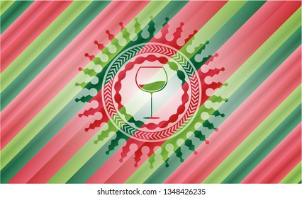 wine cup icon inside christmas style emblem.