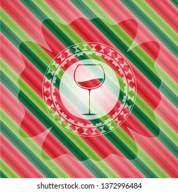 wine cup icon inside christmas style emblem.