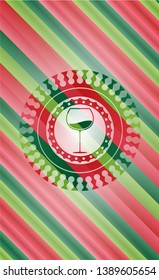 wine cup icon inside christmas badge background.