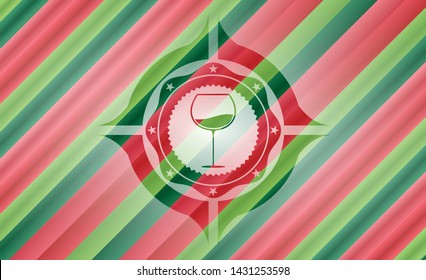 wine cup icon inside christmas colors emblem.