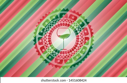 wine cup icon inside christmas emblem.