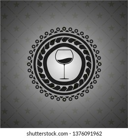 wine cup icon inside dark emblem. Retro