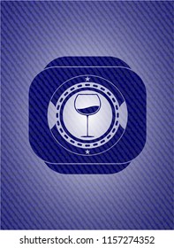 wine cup icon inside emblem with jean texture