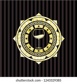 wine cup icon inside gold emblem