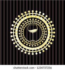 wine cup icon inside golden badge or emblem