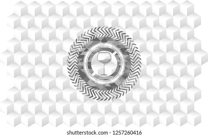 wine cup icon inside grey icon or emblem with geometric cube white background