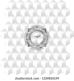 wine cup icon inside grey emblem. Retro with geometric cube white background