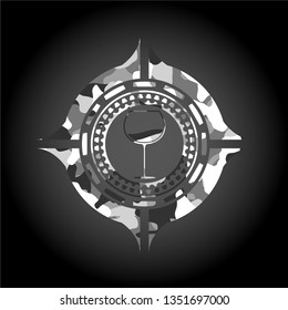 wine cup icon inside grey camouflage texture