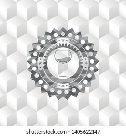 wine cup icon inside grey icon or emblem with geometric cube white background