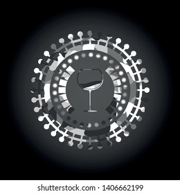 wine cup icon inside grey camo emblem