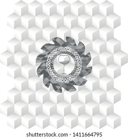 wine cup icon inside grey icon or emblem with geometric cube white background