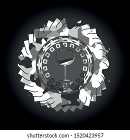 wine cup icon inside grey camouflaged emblem