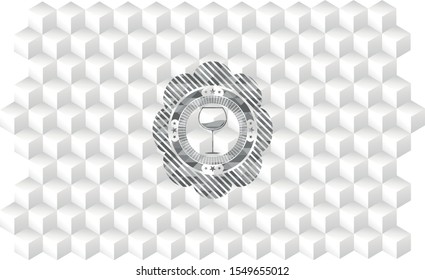 wine cup icon inside grey emblem. Vintage with geometric cube white background