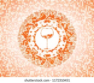 wine cup icon inside orange tile background illustration. Square geometric mosaic seamless pattern with emblem inside.