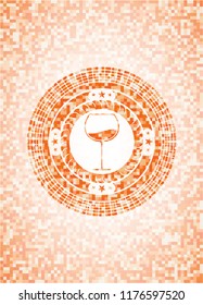 wine cup icon inside orange mosaic emblem with background