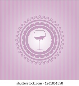 wine cup icon inside pink emblem. Vintage.