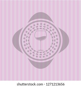 wine cup icon inside pink emblem. Retro
