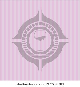 wine cup icon inside pink emblem. Vintage.