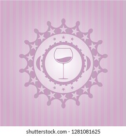 wine cup icon inside pink emblem. Vintage.