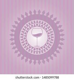 wine cup icon inside pink emblem. Retro