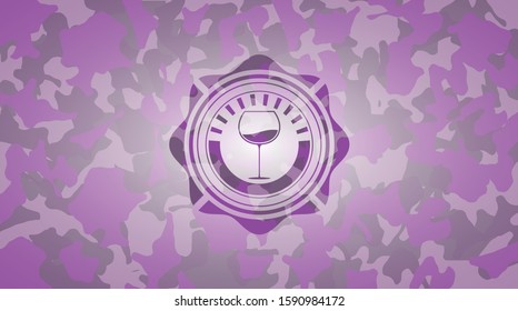 wine cup icon inside pink and purple camouflage texture