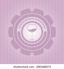 wine cup icon inside pink emblem. Vintage. Detailed design. 
