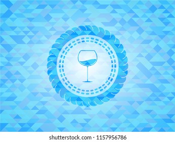 wine cup icon inside realistic light blue mosaic emblem