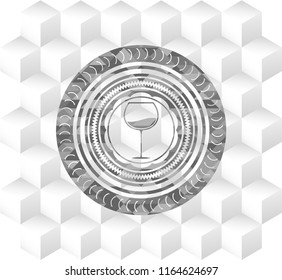 wine cup icon inside realistic grey emblem with cube white background