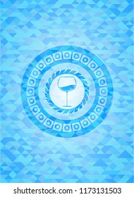 wine cup icon inside realistic sky blue emblem. Mosaic background