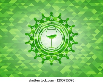 wine cup icon inside realistic green mosaic emblem