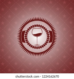 wine cup icon inside realistic red emblem