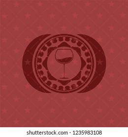 wine cup icon inside realistic red emblem