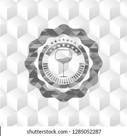 wine cup icon inside realistic grey emblem with cube white background